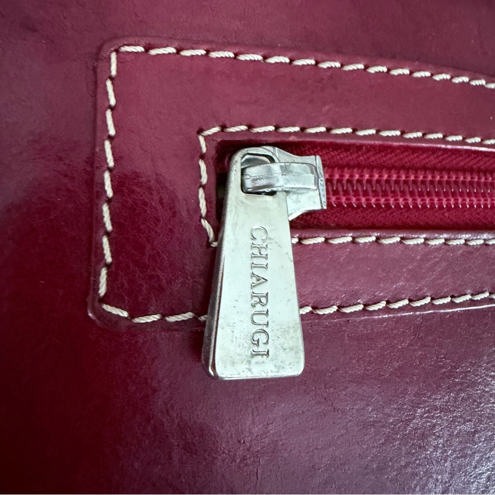 CHIARUGI Red Calvino Full Grain Leather Crossbody Shoulder Bag Italy os - Picture 5 of 14